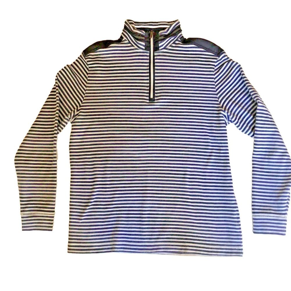Bugatchi Mens M Sweater Pullover Blue Strip 1/4 Zip Casual Classic Preppy